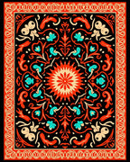 Vibrant Floral Scrollwork Pattern Rug