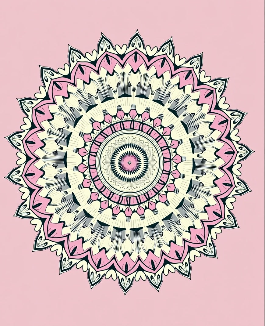 Pink Cream Intricate Mandala Design Rug