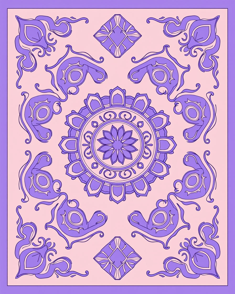 Floral Mandala Inspired Lilac Design Rug