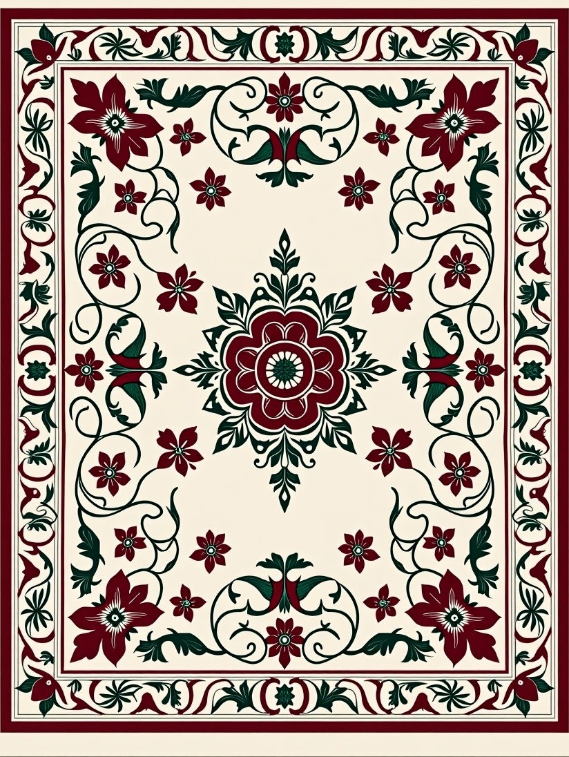 Rich Floral Garden Motif Pattern Rug