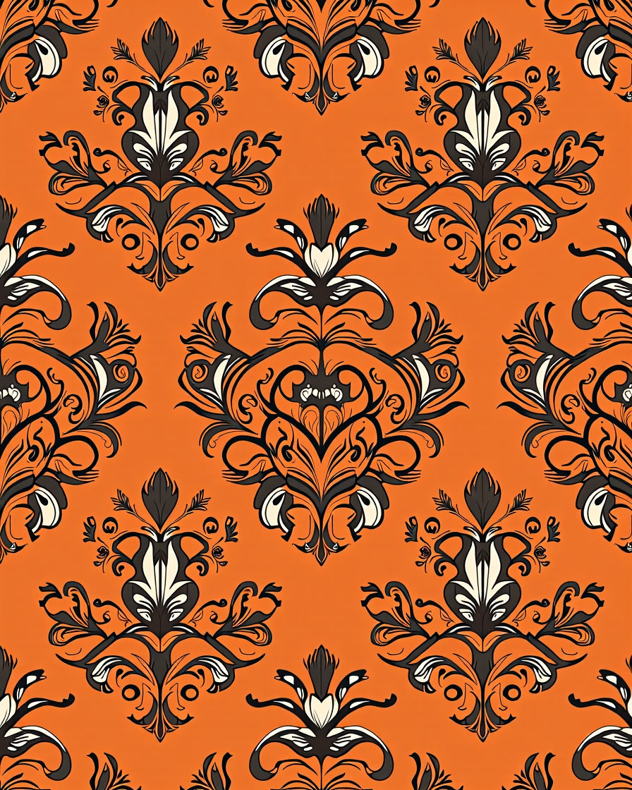 Ornate Black White Damask Pattern Rug