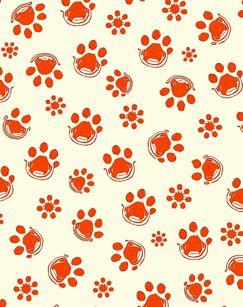 Orange Paw Print Graphic Pattern Rug