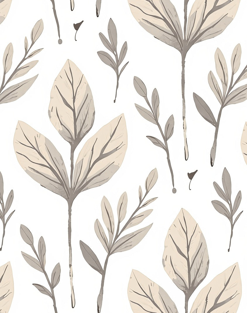Botanical Leaf Pattern Neutral Tones Rug