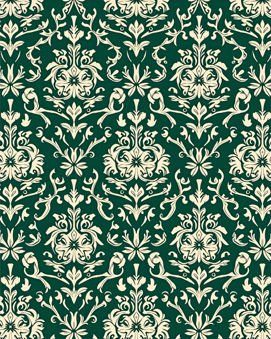 Classic Emerald Damask Floral Pattern Rug