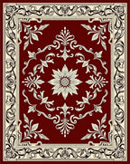 Ornate Floral Patterned Burgundy Rug