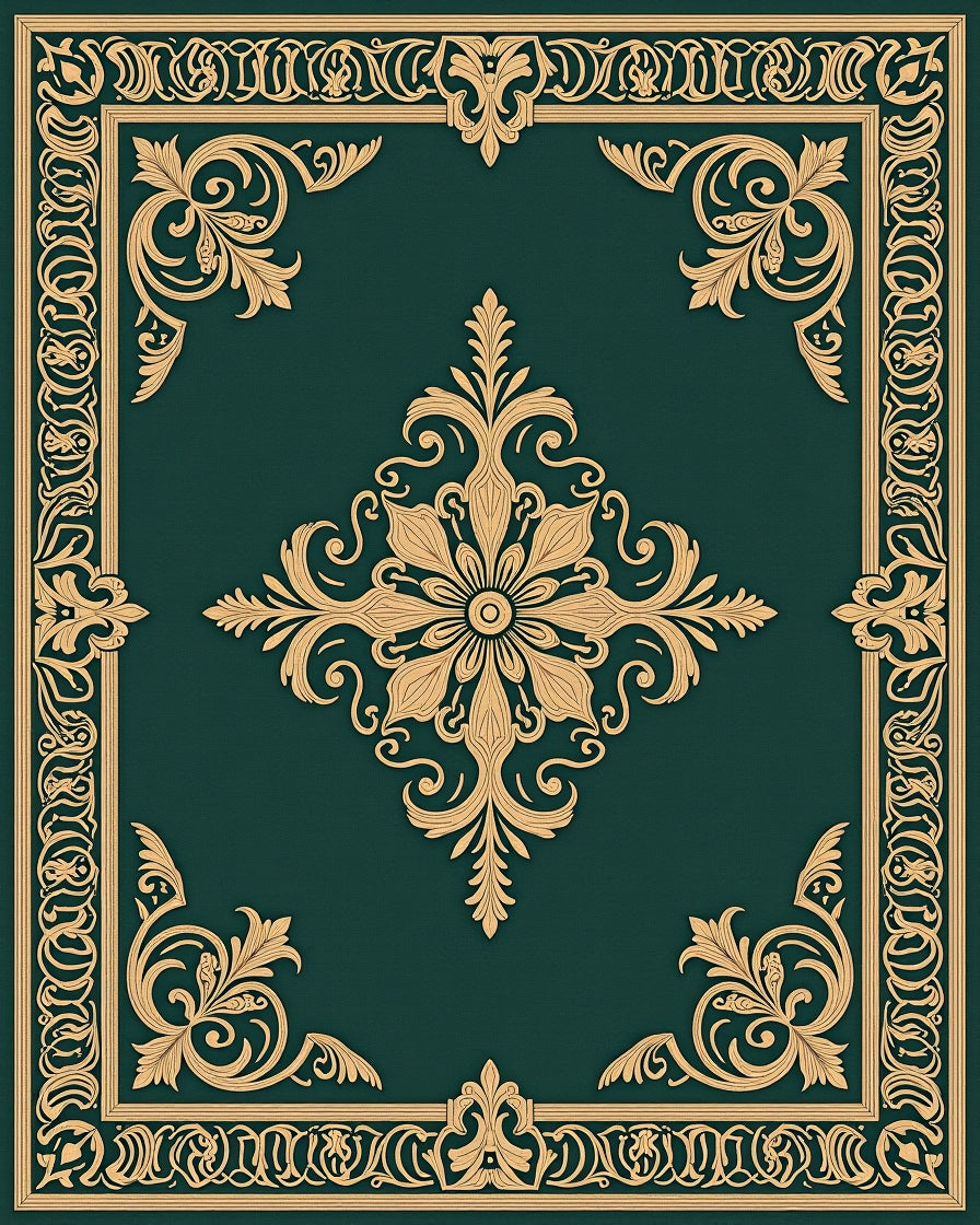 Elegant Gold Floral Border Design Rug