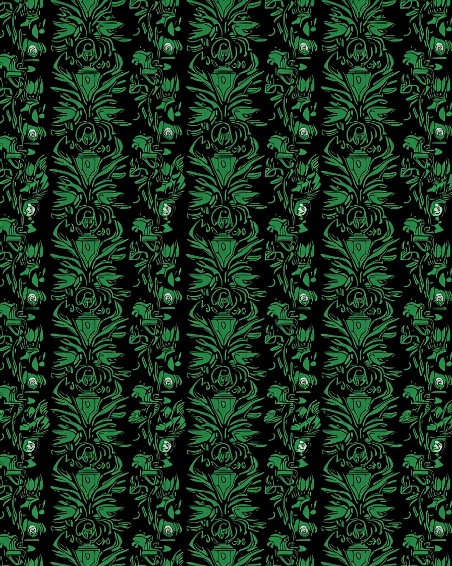 Green Black Vintage Floral Damask Rug