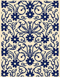 Dark Navy Floral Swirl Pattern Rug