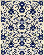 Dark Navy Floral Swirl Pattern Rug