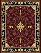 Rich Burgundy Floral Swirl Scrollwork Rug