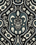 Elegant Black Cream Blue Floral Pattern Rug
