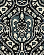 Elegant Black Cream Blue Floral Pattern Rug