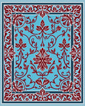 Crimson Floral Vines On Sky Blue Rug
