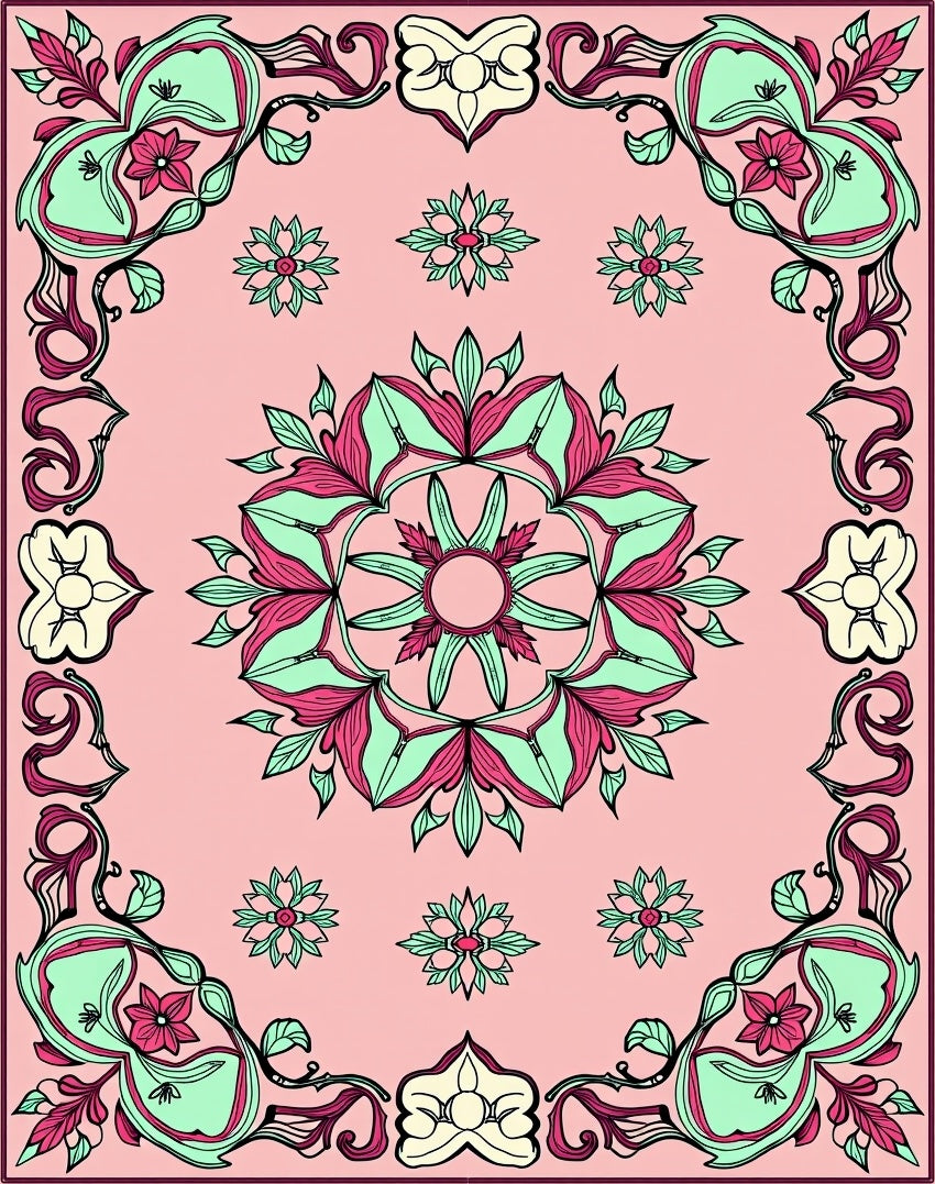 Art Nouveau Floral Scrollwork Design Rug