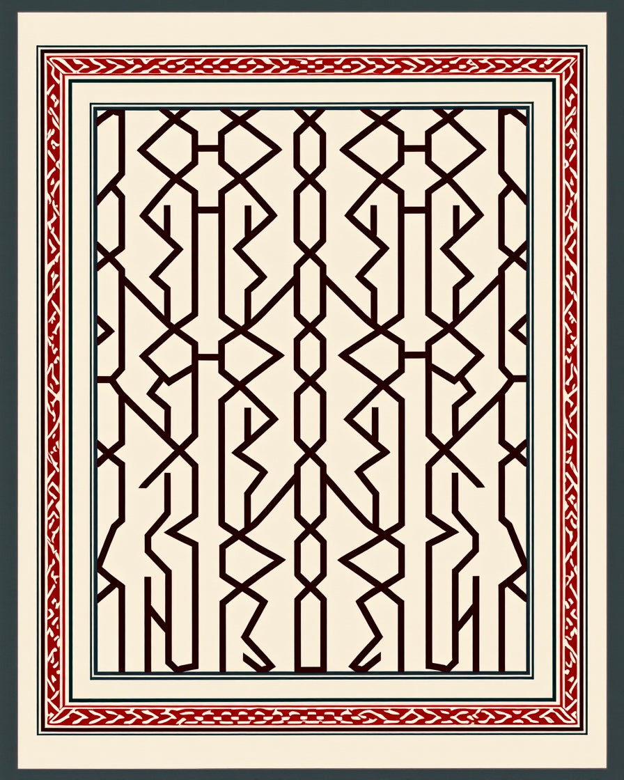 Intricate Geometric Red Border Rug
