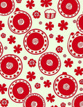 Playful Red Floral Circular Pattern Rug