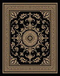 Ornate Black Gold Damask Pattern Rug