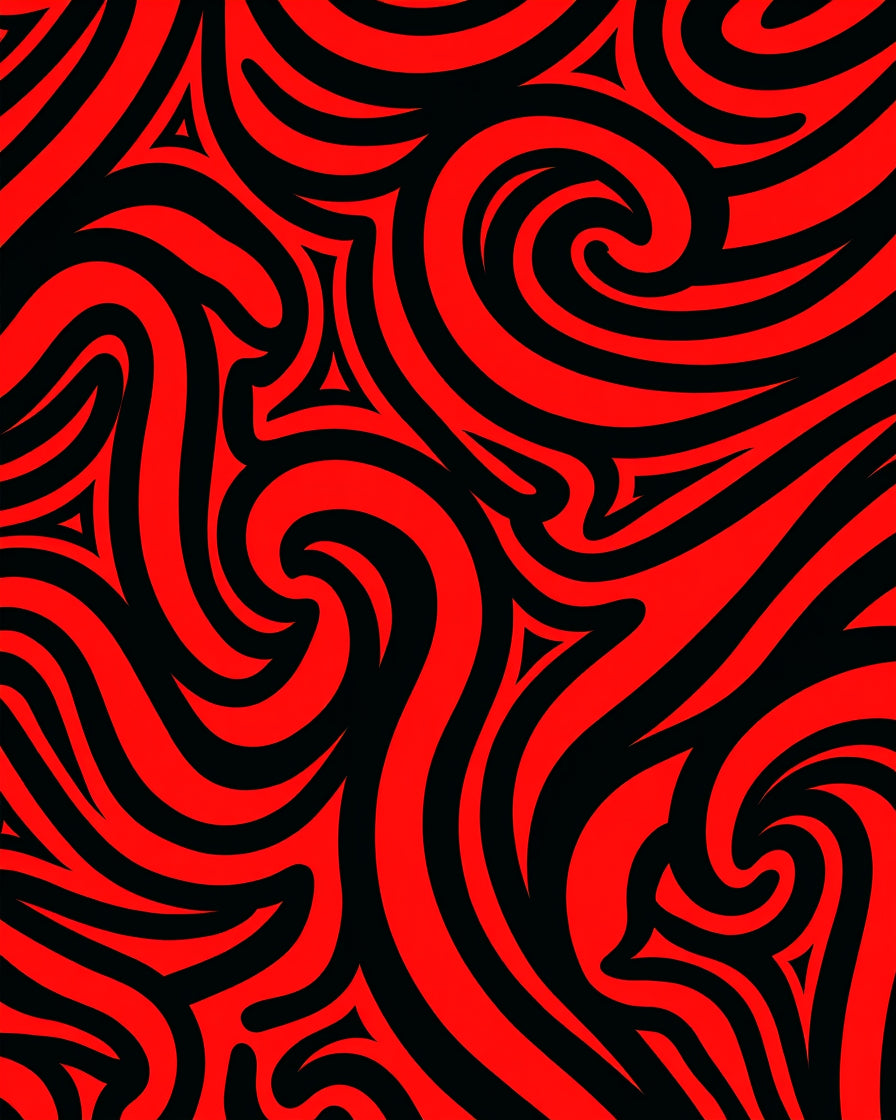 Bold Red Black Swirl Pattern Rug