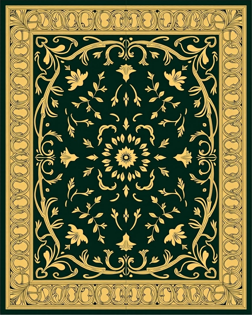 Ornate Floral Scrollwork Medallion Rug