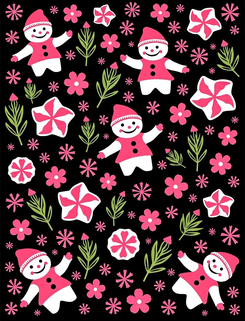 Whimsical Snowman Flower Cluster Art Rug