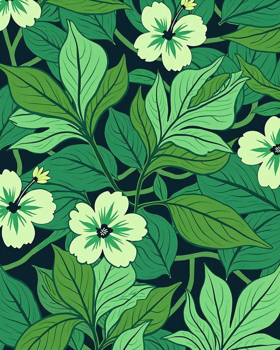 Earthy Green Floral Leaves Pattern Rug