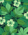 Earthy Green Floral Leaves Pattern Rug