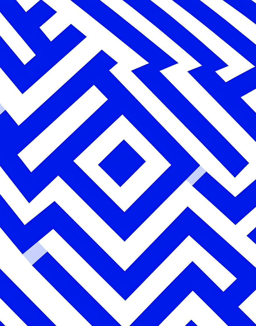 Bold Blue White Geometric Maze Pattern Rug