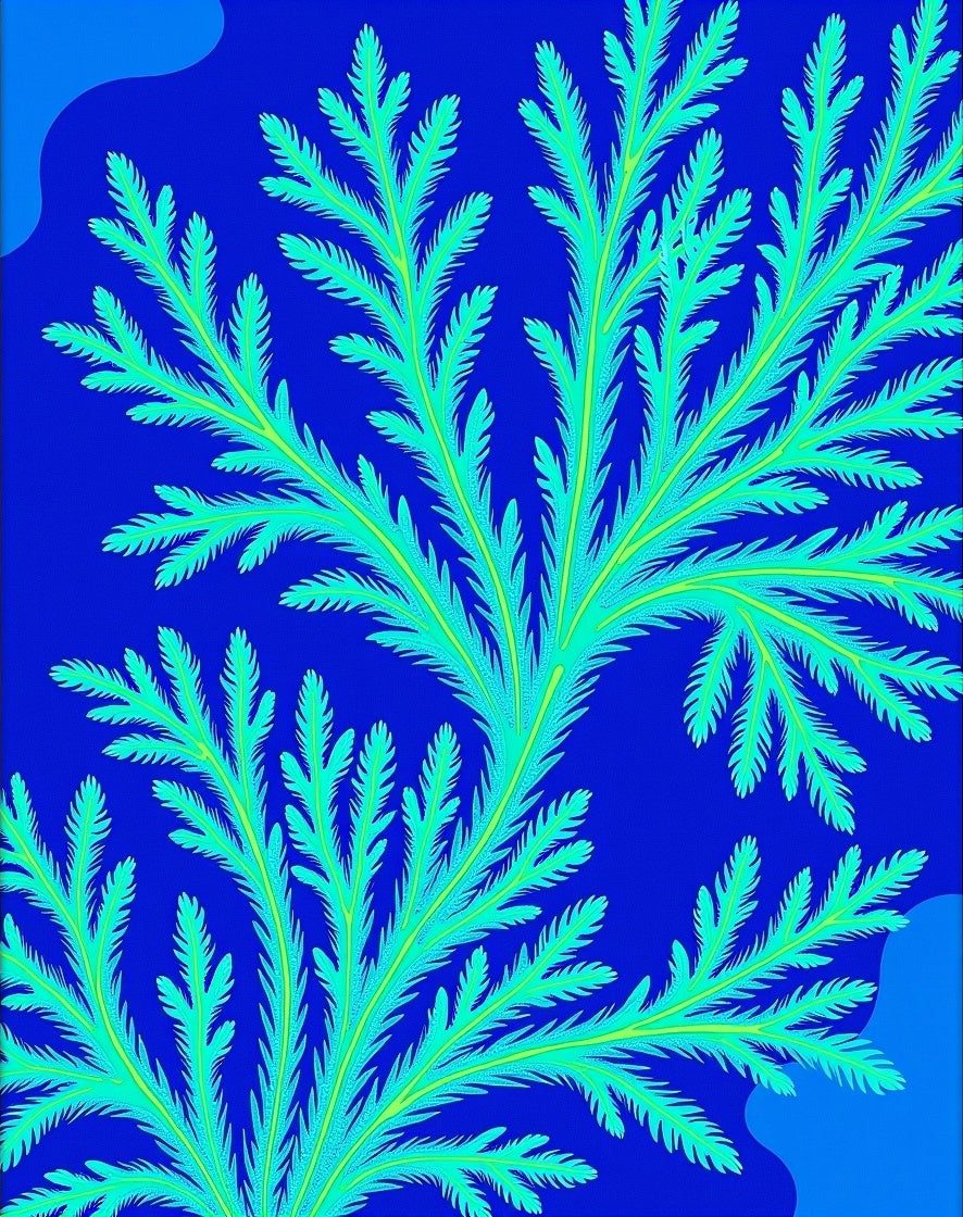 Vibrant Blue Green Fern Pattern Rug