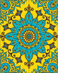 Bright Teal Yellow Floral Mandala Rug