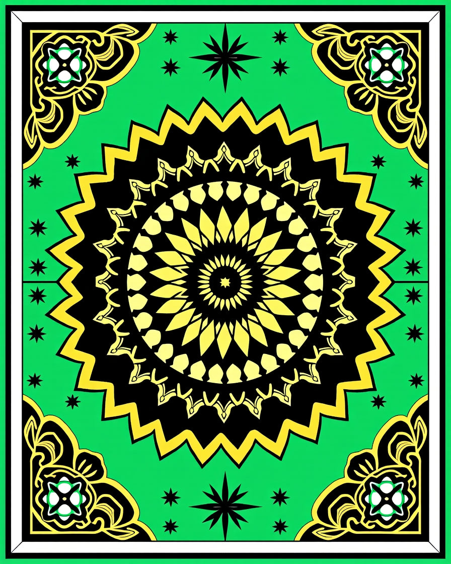 Vibrant Yellow And Black Mandala Design Rug