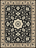 Classic Floral Patterned Black and Cream Rug