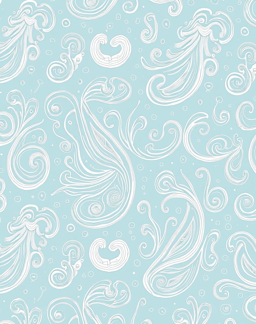 Light Blue White Swirl Floral Pattern Rug