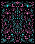 Artistic Dragonfly Leaf Pattern Rug