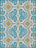 Ornate Teal And Green Scroll Rug
