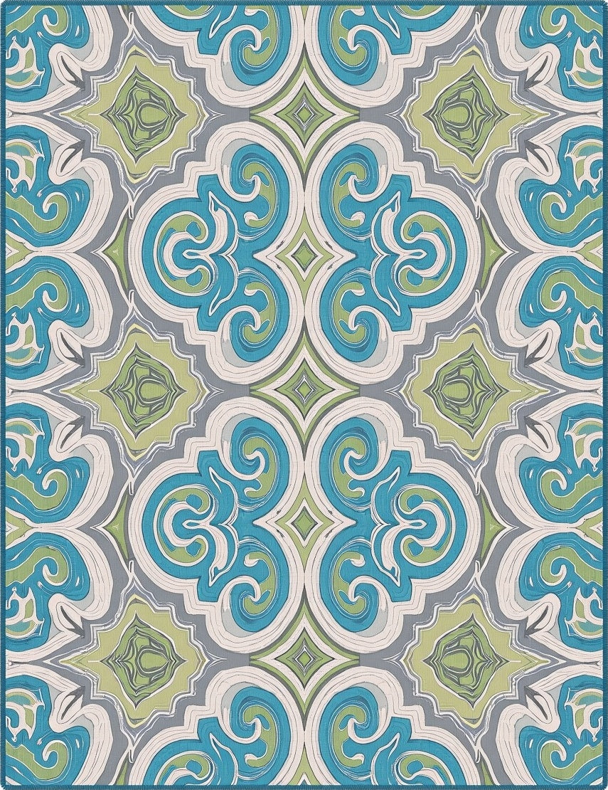 Ornate Teal And Green Scroll Rug