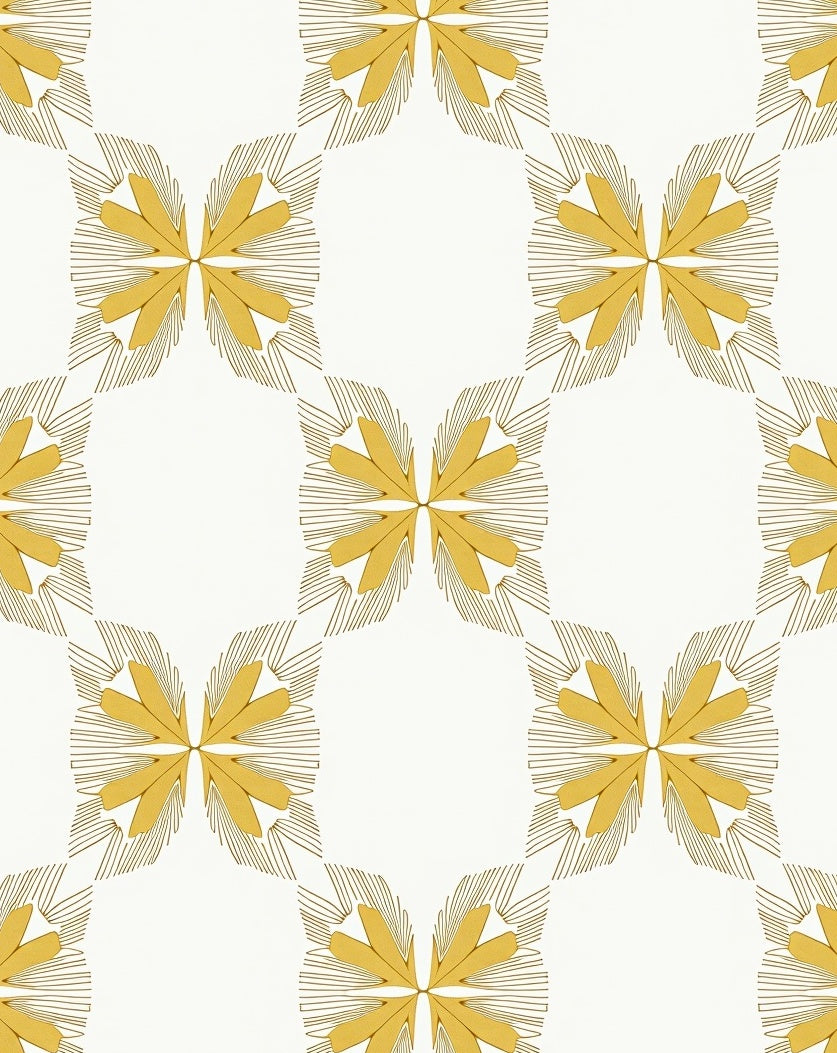 Gold Blossom Repeat Pattern Tile Rug