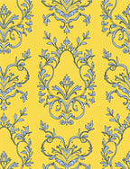 Yellow Botanical Damask Pattern Rug