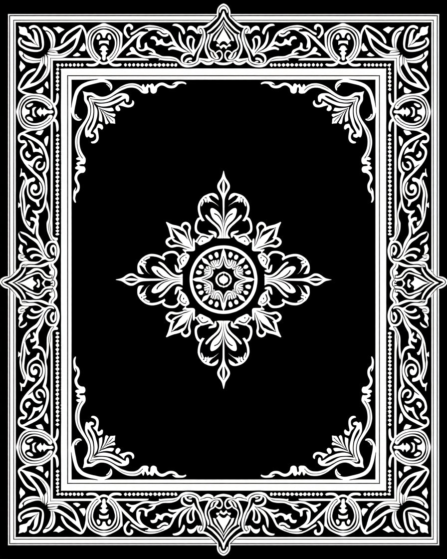 Ornate Floral Square Frame Design Rug