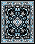 Intricate Black Light Blue Floral Pattern Rug