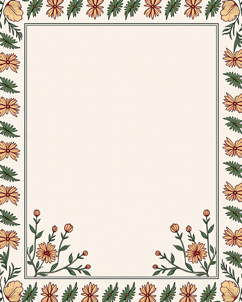 Floral Border Botanical Nature Print Rug
