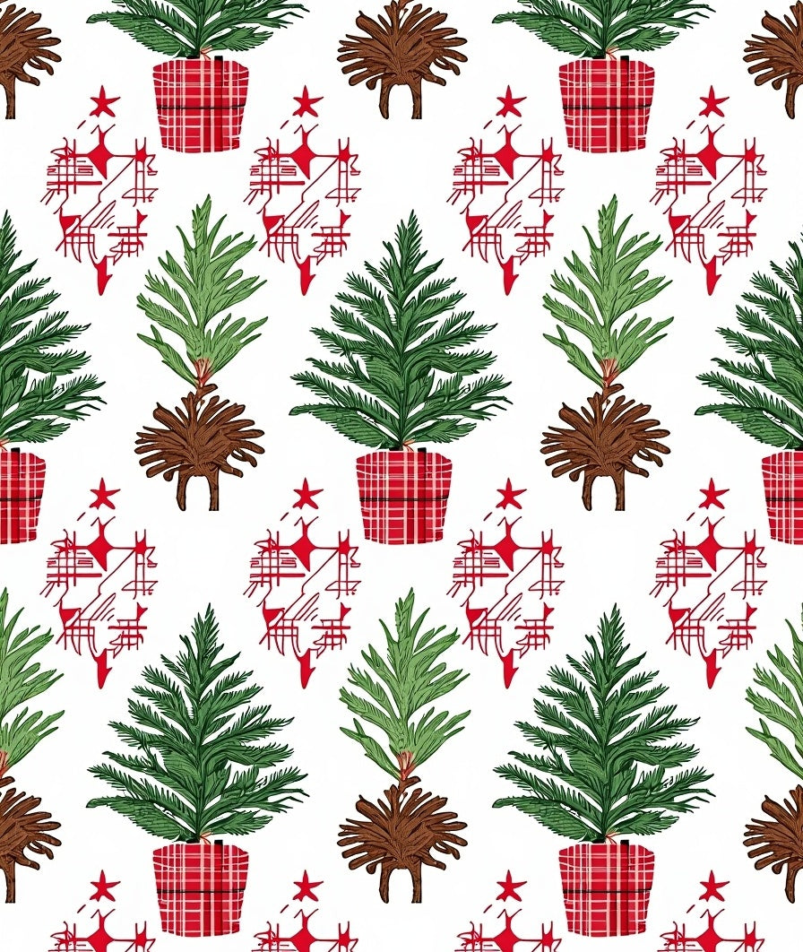 Holiday Evergreen Potted Trees Plaid Rug