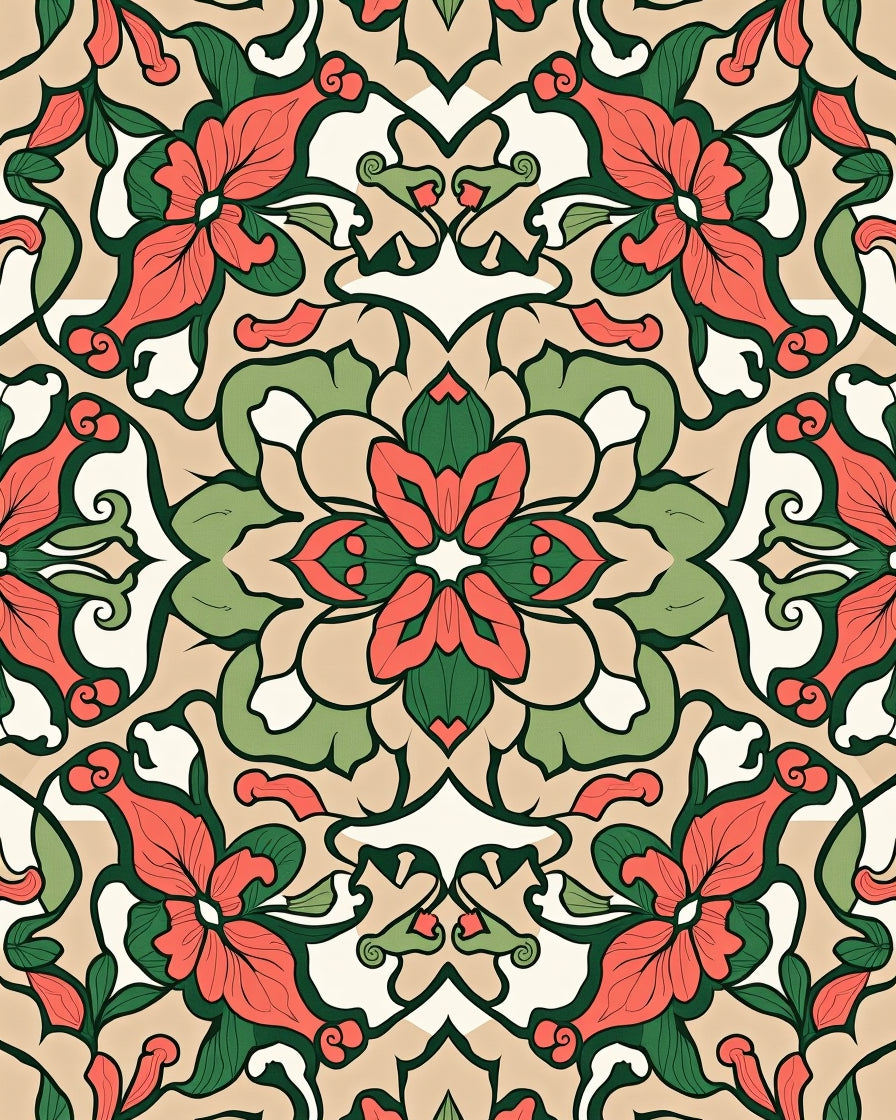 Floral Symmetry With Green Accents Rug