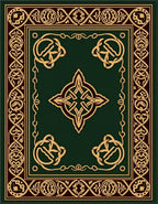 Intricate Gold Celtic Knot Green Rug