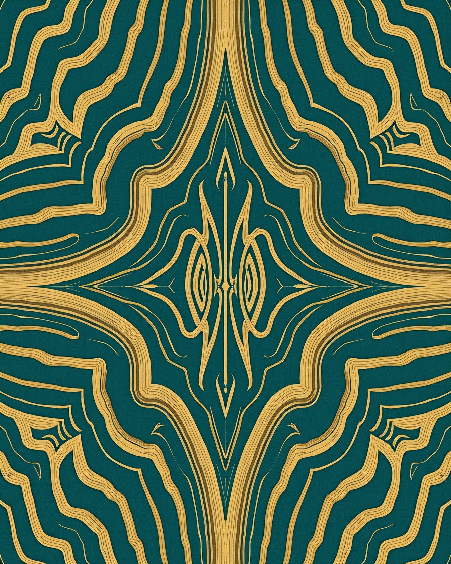 Teal and Gold Art Deco Pattern Rug