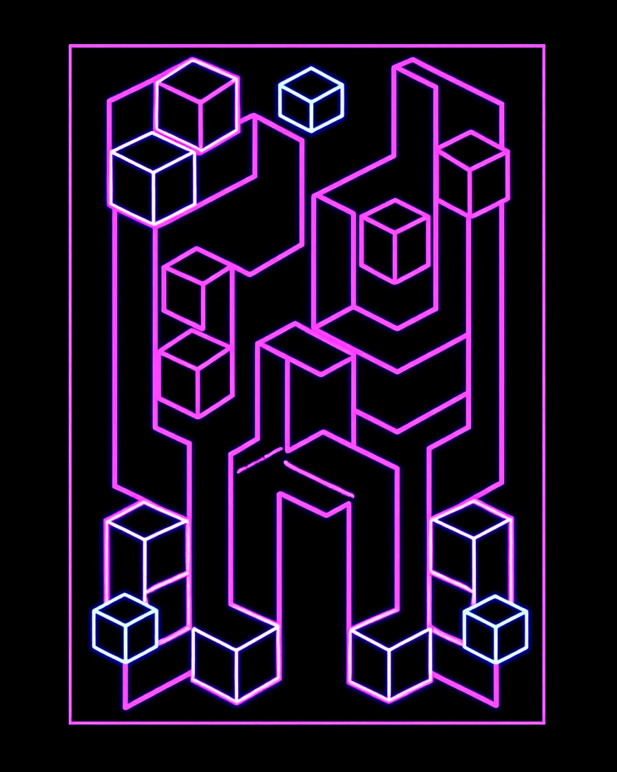 Geometric Cubes In Neon Lines Rug