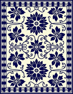 Classic Floral Blue Cream Motif Rug