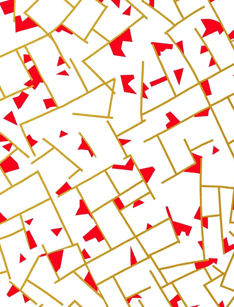 Gold Red Geometric Overlay Design Rug