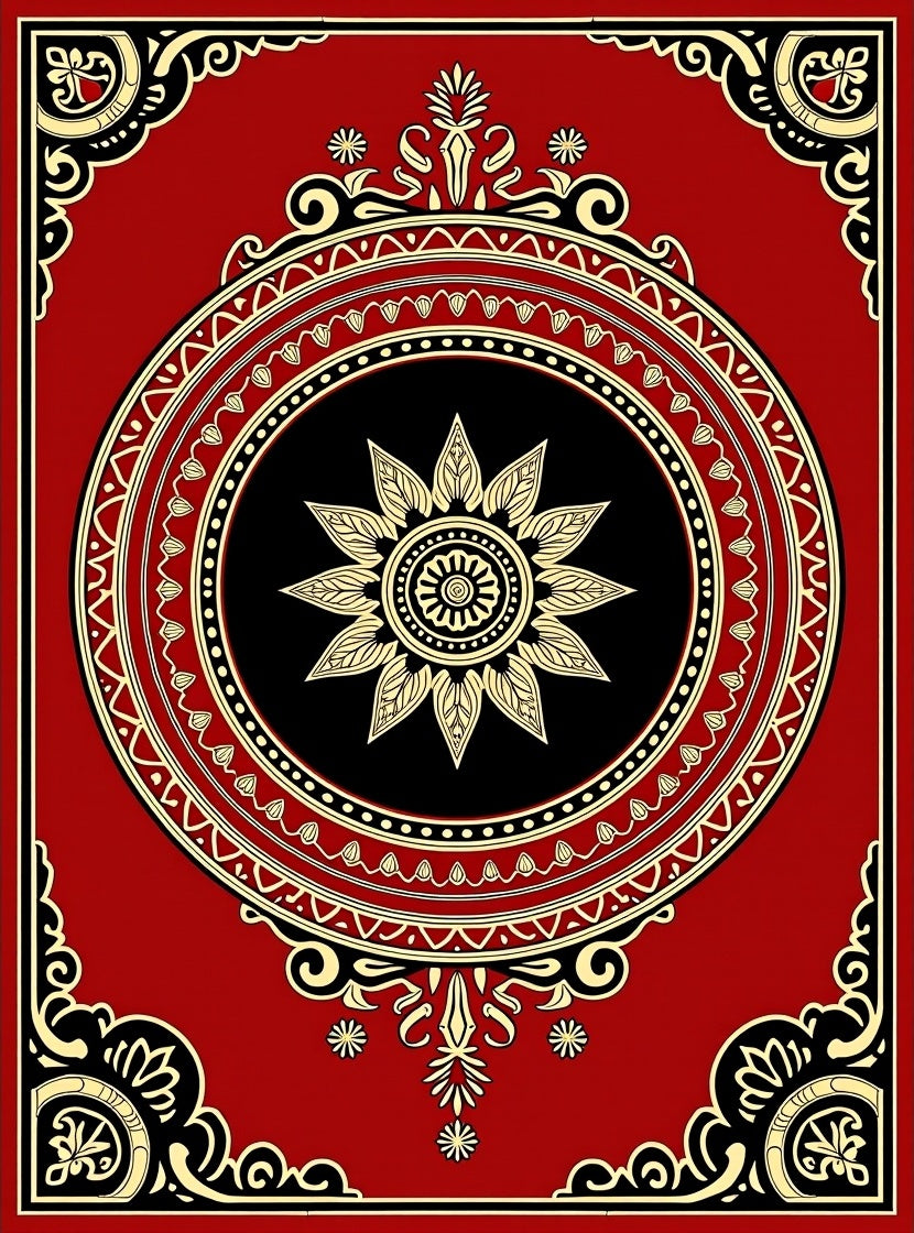 Ornate Red Floral Mandala Pattern Rug