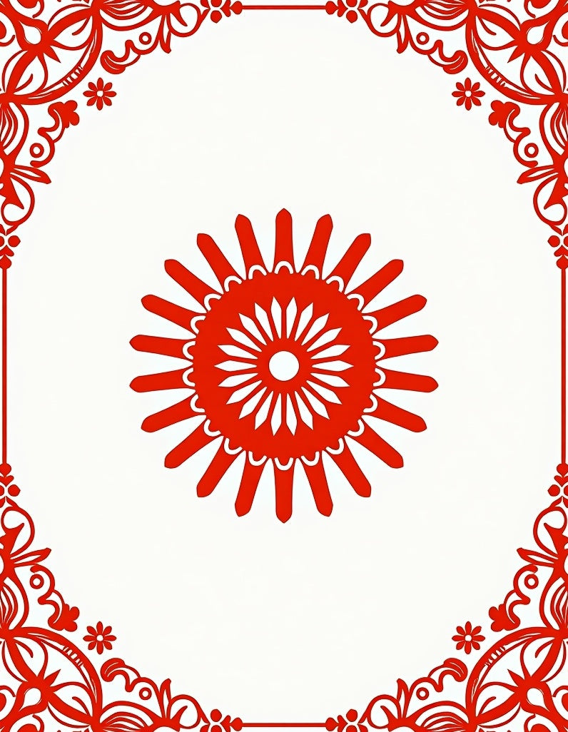 Ornate Red Floral Sunburst Design Rug