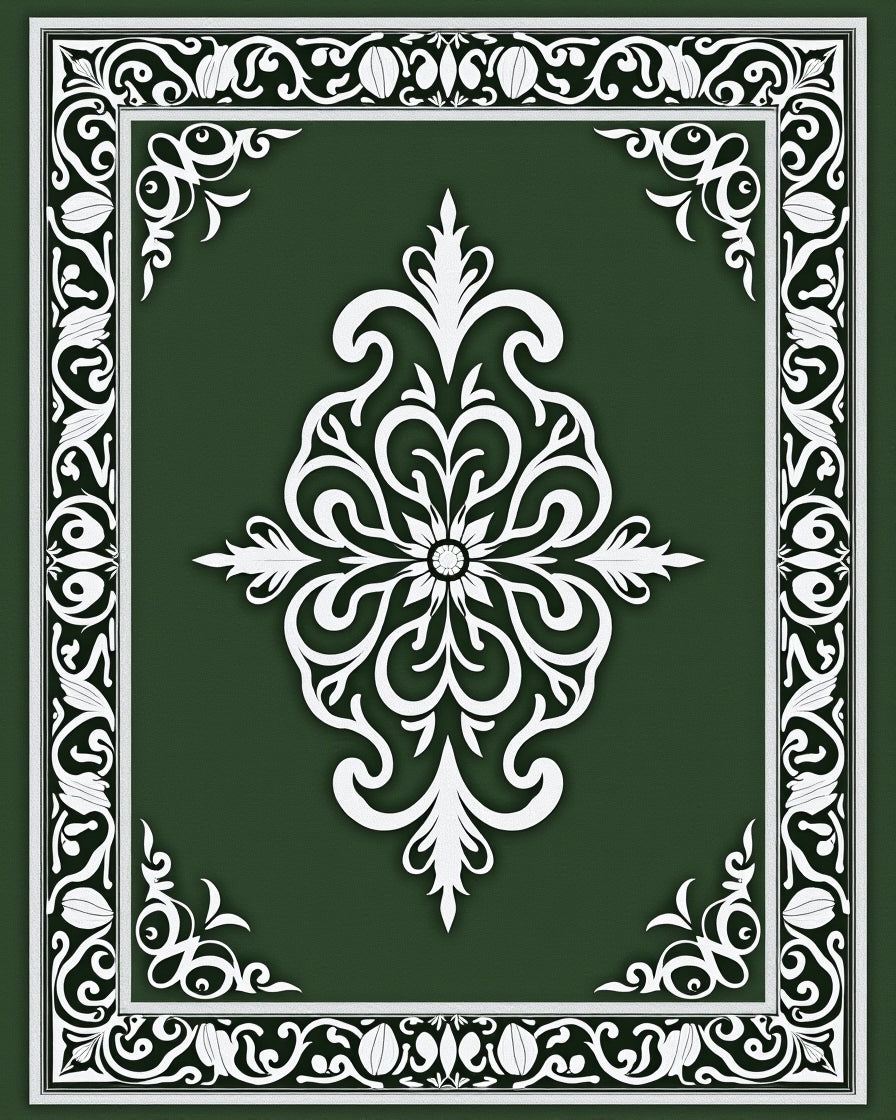 Green Floral Scrollwork Classic Design Rug